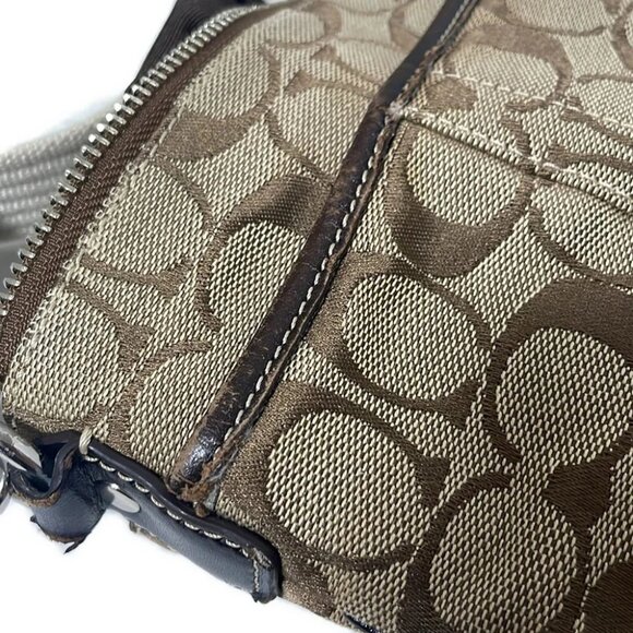 COACH Hamptons Signature Swing Pack 10250 Khaki Dark Brown Jacquard Leather - Picture 8 of 9